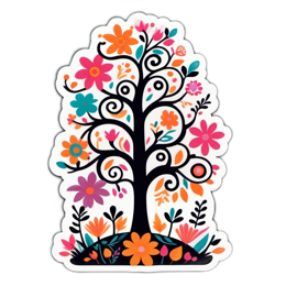 flower tree SVG PNG design with orange and pink floral elements