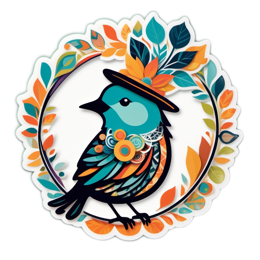 bird flora floral SVG PNG design with orange and green floral elements