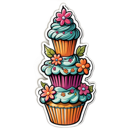 cupcakes colorful floral SVG PNG design with orange and pink floral elements
