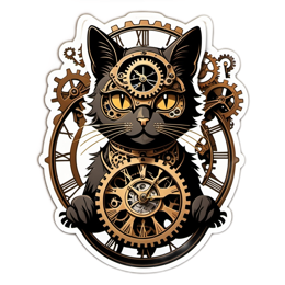 steampunk cat clockwork SVG PNG design with clean design elements