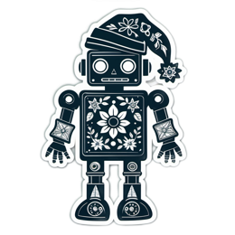 robot floral SVG PNG design with clean design elements, black and white floral elements