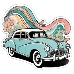 vintage car flower SVG PNG design with clean design elements, pink and blue floral elements
