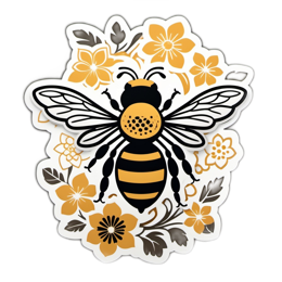 flower bee SVG PNG design with clean design elements, black and white floral elements