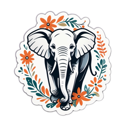 elephant floral SVG PNG design with clean design elements, white and orange floral elements