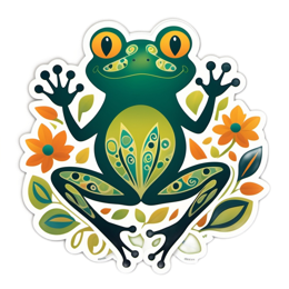 frog flora floral SVG PNG design with clean design elements, orange and green floral elements