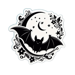 fantasy bat moon floral SVG PNG design with clean design elements, black and white floral elements