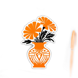 vase flower sticker SVG PNG design with clean design elements, black and orange floral elements