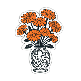 flower vase orange SVG PNG design with clean design elements, orange and green floral elements