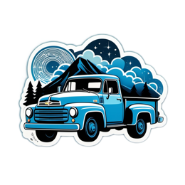 vintage truck night sky SVG PNG design with clean design elements