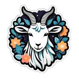 fantasy goat floral SVG PNG design with clean design elements, white and orange floral elements