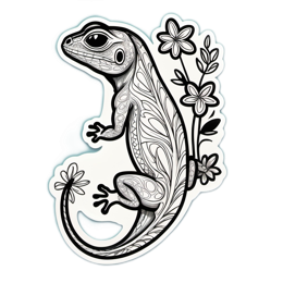 artistic gecko flora floral SVG PNG design with black and white floral elements