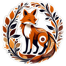 fox ornate floral SVG PNG design with orange and cream floral elements