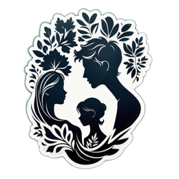 family silhouette floral SVG PNG design with black and white floral elements