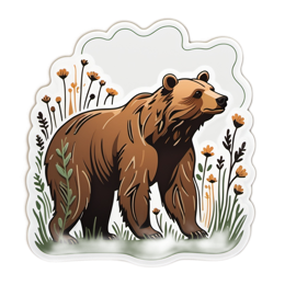 bear wildflowers SVG PNG design with orange and green floral elements