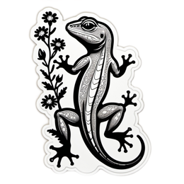 sticker lizard flower SVG PNG design with black and white floral elements