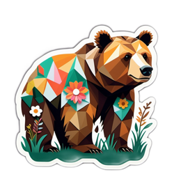 artistic bear flower SVG PNG design with clean design elements, orange and green floral elements