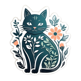 flowers cat floral SVG PNG design with orange and green floral elements