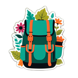 backpack flowers floral SVG PNG design with clean design elements, orange and green floral elements