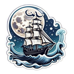 ship moon SVG PNG design with clean design elements