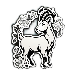 artistic goat flora floral SVG PNG design with black and white floral elements