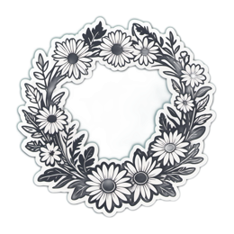 flower wreath journal SVG PNG design with clean design elements, black and white floral elements