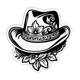 historical hat flower SVG PNG design with black and white floral elements