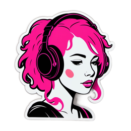 pink hair headphones SVG PNG design with clean design elements