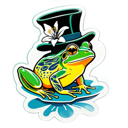 frog hat flower SVG PNG design with clean design elements, green and yellow floral elements