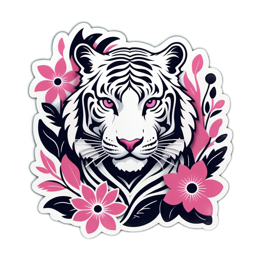 tiger flora floral SVG PNG design with clean design elements, black and white floral elements