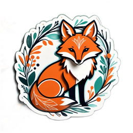 fox sticker floral SVG PNG design with clean design elements, orange and green floral elements