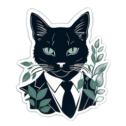 sticker cat suit SVG PNG design with black and green floral elements