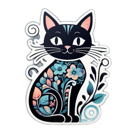 decoration artistic cat floral SVG PNG design with clean design elements, black and pink floral elements