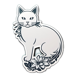 decoration cat floral SVG PNG design with white floral elements