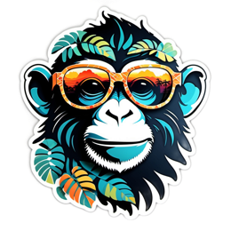 artsy monkey glasses SVG PNG design with orange and blue floral elements