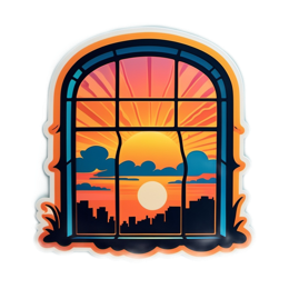 sunset window cityscape SVG PNG design with clean design elements