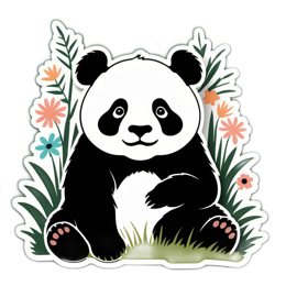 panda nature flora SVG PNG design with clean design elements, pink and green floral elements