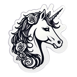 unicorn roses floral SVG PNG design with clean design elements, black and white floral elements