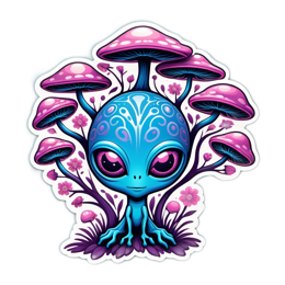sticker alien mushrooms SVG PNG design with blue and purple floral elements