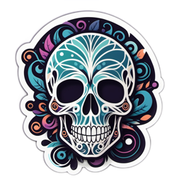 skull pattern floral SVG PNG design with orange and purple floral elements