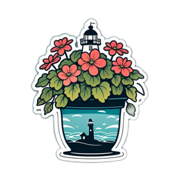 flower lighthouse SVG PNG design with clean design elements, pink and green floral elements