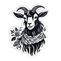 sticker goat floral SVG PNG design with clean design elements, black and white floral elements