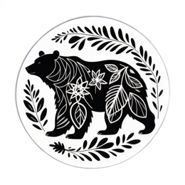 nature artistic bear floral SVG PNG design with black and white floral elements