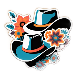 stickers flowers hats floral SVG PNG design with black and orange floral elements