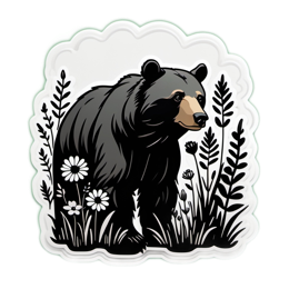 animals bear floral SVG PNG design with clean design elements, black and white floral elements
