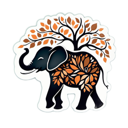 artistic elephant tree SVG PNG design with black and orange floral elements