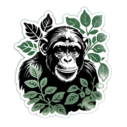 nature chimpanzee SVG PNG design with clean design elements, black and green floral elements