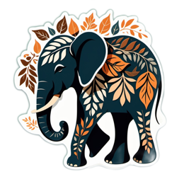 abstract elephant leaves SVG PNG design with clean design elements, orange and green floral elements