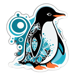 penguin floral SVG PNG design with clean design elements, black and white floral elements