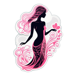 mermaid decoration floral SVG PNG design with clean design elements, black and pink floral elements