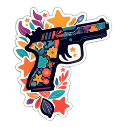 flower gun sticker SVG PNG design with clean design elements, orange and pink floral elements